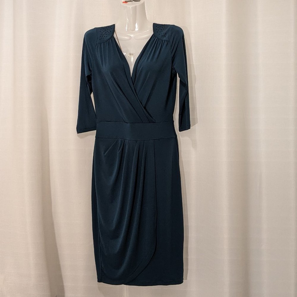 Calvin Klein Women's Faux-Wrap Dress  Green 3/4 Sleeve New
